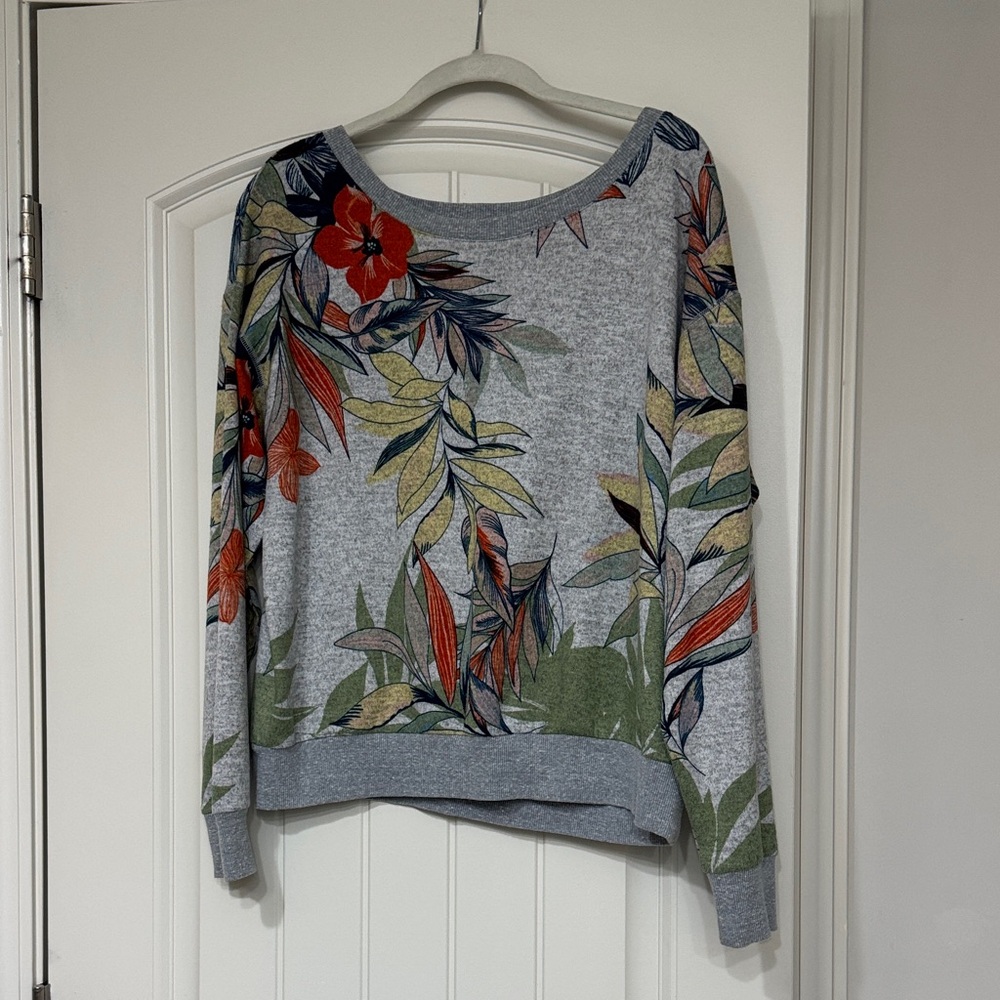 Floral Print Gray Sweater
